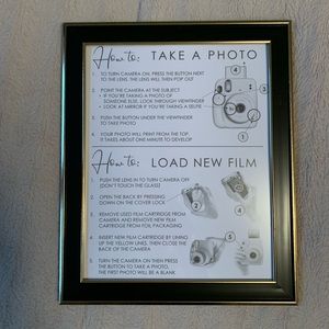 Polaroid Wedding Guestbook Camera Instructions in black frame.